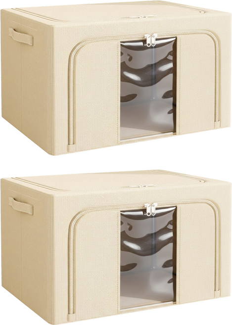 BangJiaShi 幫家適 大容量牛津布透明大視窗衣物收納箱/整理箱 單窗 100L, 米色, 2個