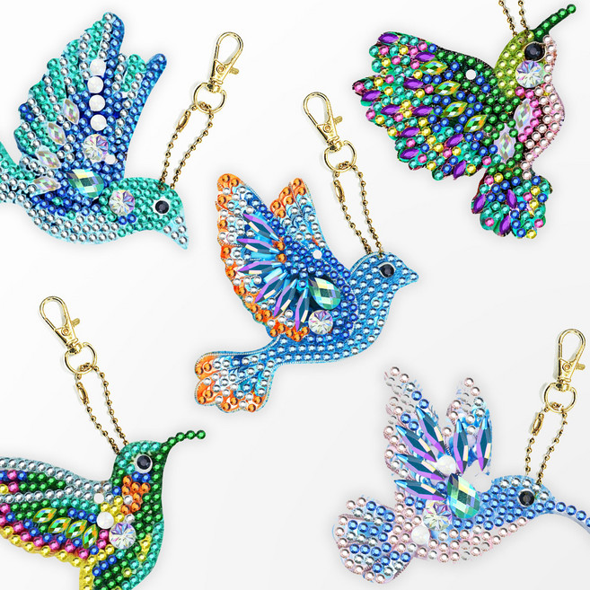디클레어 큐빅 비즈 보석십자수 DIY 양면 열쇠고리 만들기 5종 세트, 파랑새, 1세트