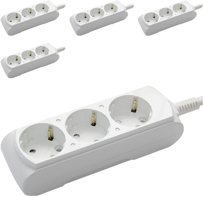 거성산업 접지형 3호 멀티탭 3구 + 안전커버 2p, 혼합색상, 5세트, 2.5m