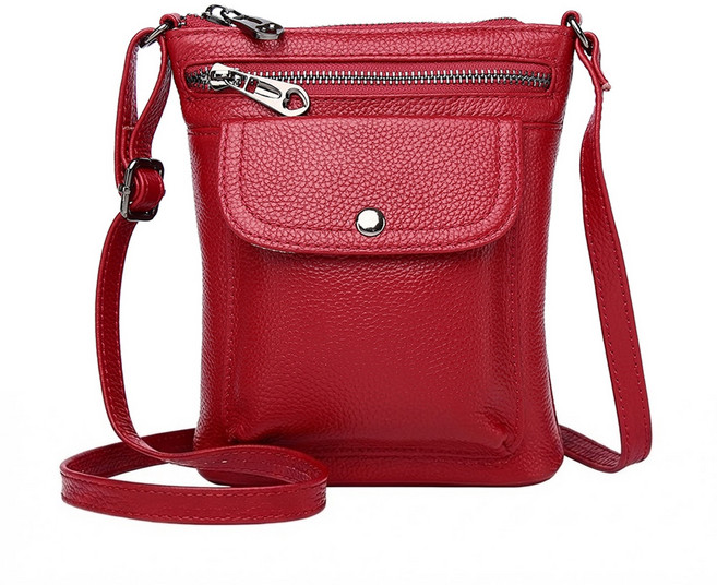 真皮頭層牛皮 女士肩背包/斜肩包/手機包/小包/女包 LB853, 酒紅色