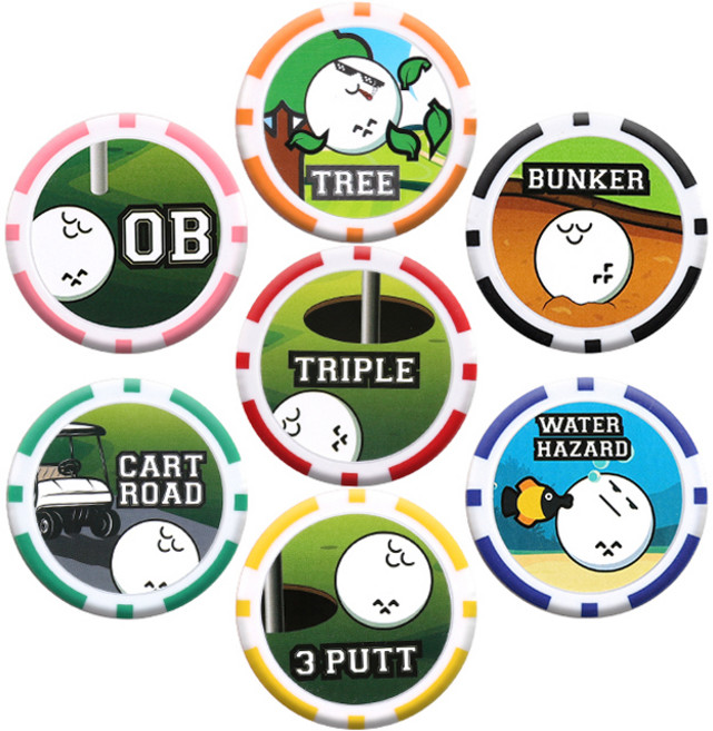 테크스킨 골프 게임칩 볼마커 7종 세트, 혼합색상, 1세트
