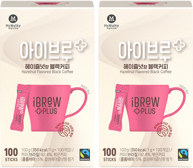 아이브루 플러스 공정무역 헤이즐넛 블랙커피, 1g, 100개입, 2개