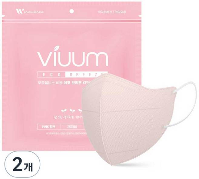 viuum 에코 브리즈 새부리형 마스크 대형 KF94, 25매, 2개, 핑크