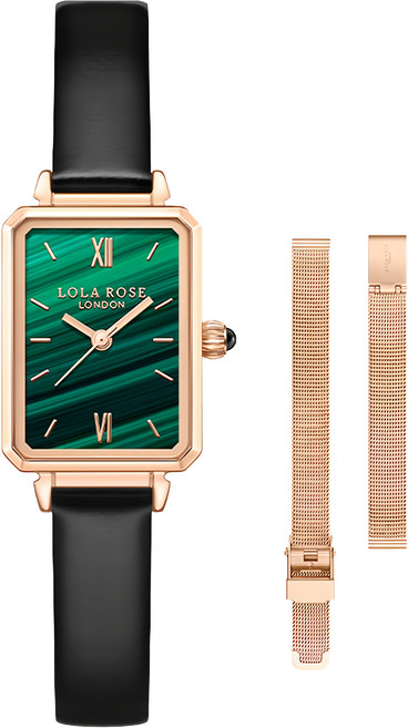LOLA ROSE 女款 Ms Lola 孔雀石紋理皮革錶帶手錶 + 米蘭錶帶套組 LR2136TZ