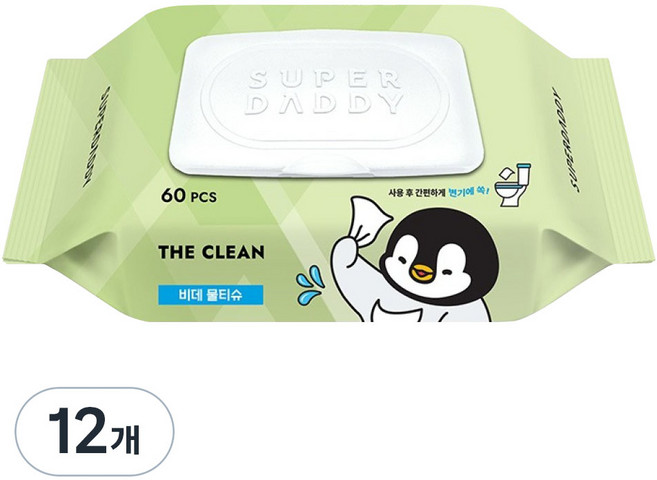슈퍼대디 더클린 미스터펭 비데티슈 캡형, 60g, 60매, 12개