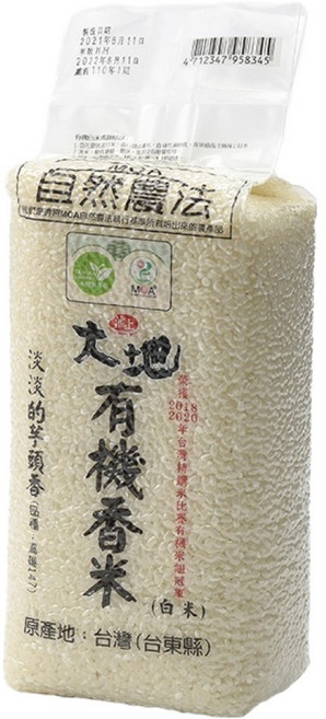 池上多力米 池上大地 有機香白米, 1.5公斤, 1包, CNS一等