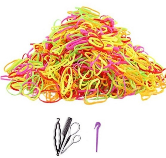 수스다 여성용 대용량 컬러 머리 고무줄 2000p + 헤어 가이드 스틱 + 이지컷 세트