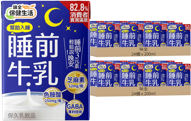 味全 保健生活 睡前牛乳, 48個裝, 200ml