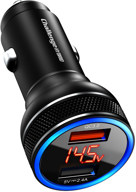 챌린지하이브리드 LED 전압표시 퀄컴 퀵차지3.0 듀얼 차량용 고속 충전기, 블랙, CHC-8000QD