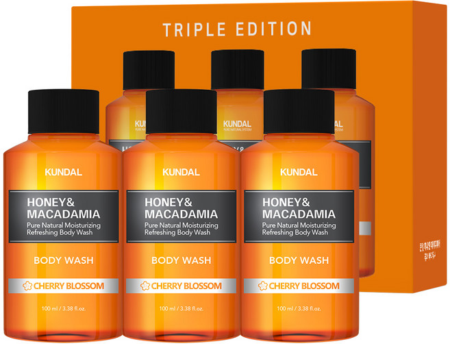 쿤달 퓨어 바디워시 바디클렌저 체리블라썸향, 100ml, 3개