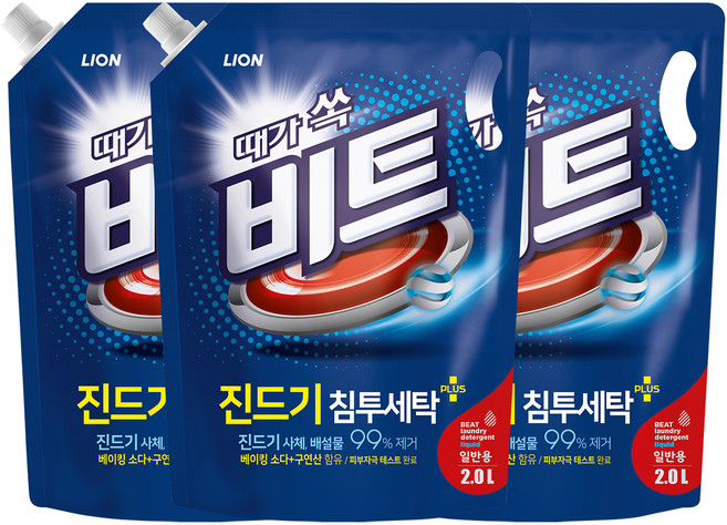 비트 때가쏙 진드기 일반 액상세제 리필, 2L, 3개