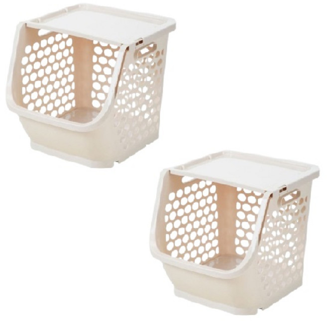 블럭마트 주방 가정용 플라스틱 멀티바스켓 2p, 크림, 1개