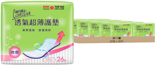康乃馨 透氣超薄護墊 微香, 17cm, 26片, 10包