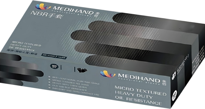 MEDIHAND 美恆 NBR手套 微粒止滑 厚款手套, 黑色, L, 1盒