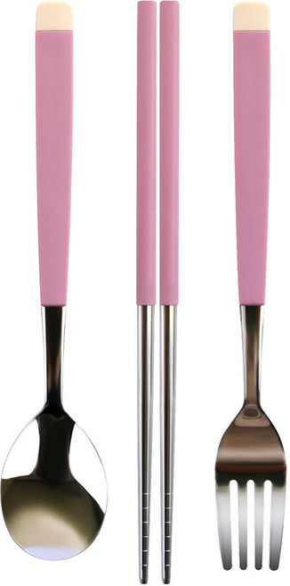 보네르 주니어 & 키즈 진공 젓가락 + 스푼 + 포크 세트, 핑크, 스푼 + 포크+젓가락, 1세트
