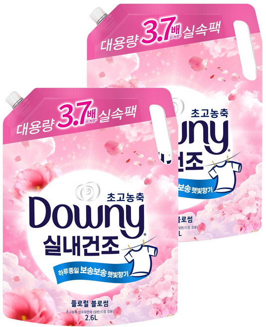 다우니 실내건조 초고농축 섬유유연제 플로럴 블로썸 리필, 2.6L, 2개