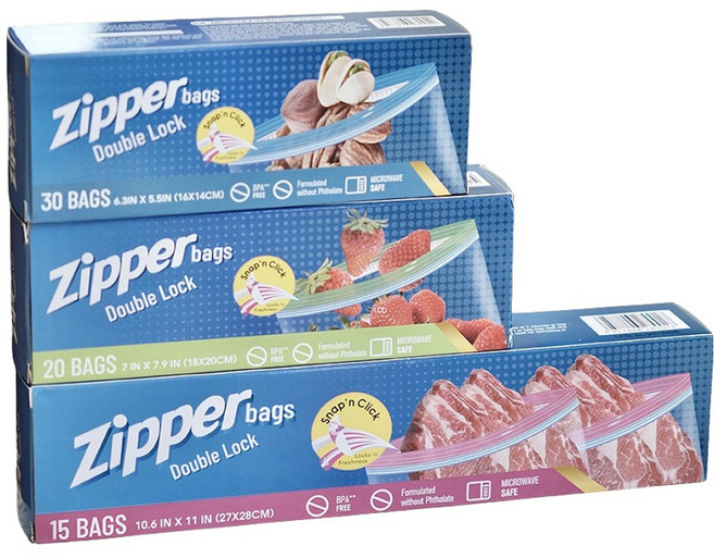 Solid 食品級矽膠雙鏈密封保鮮袋/抽取式保鮮冷藏密封袋/食品分裝袋, 大 15個 + 中 20個 + 小 30個, 65個裝, 1組