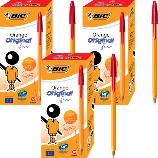 BIC 比克 Orange經典原子筆 0.8mm, 紅色, 3個