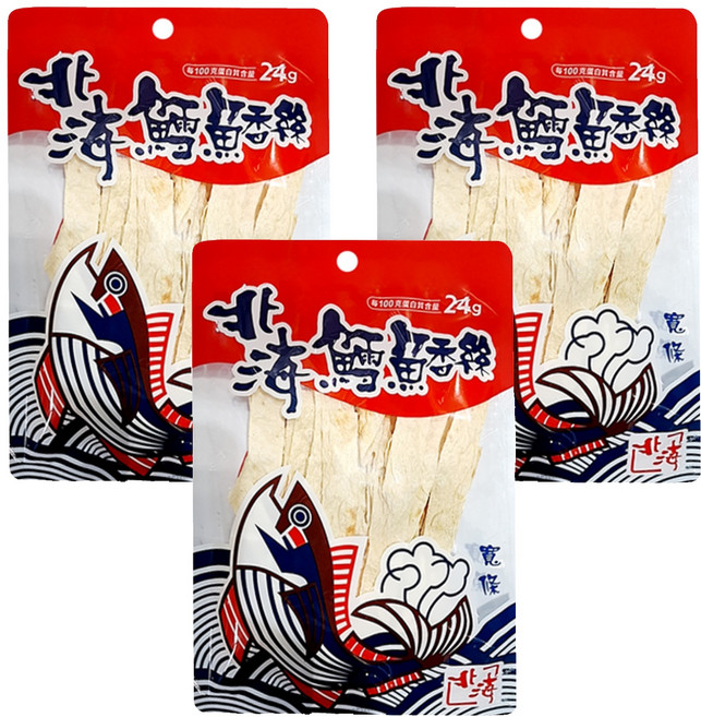 北海 鱈魚香絲 寬條, 38g, 3包