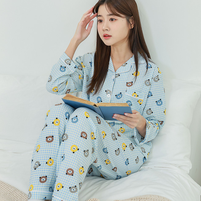 민트코코아 여성용 무드베어 파자마 상하 세트