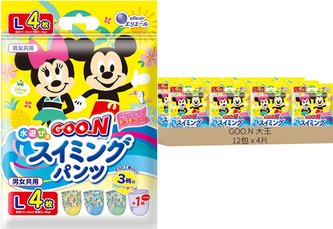 GOO.N 大王 日本境內版 米奇米妮款 戲水褲/尿布, L, 48片