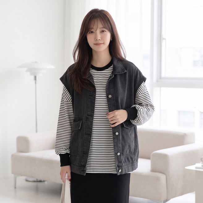 MarketA 寬鬆口袋牛仔背心 R