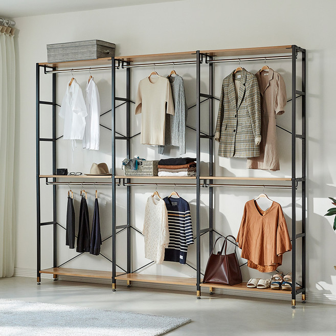 상도가구 모던하임 일자형 행거 2400 방문설치, 블랙 + 아카시아