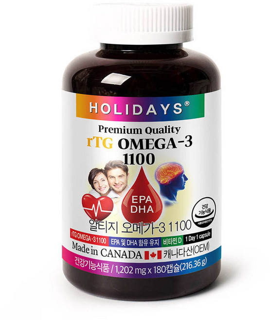홀리데이즈 rTG 오메가3 1100 6개월분, 180정, 1개