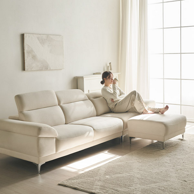 스칸디아 무어 아쿠아텍스 헤드틸팅 4인용 소파 + 스툴 세트 방문설치, 아이보리