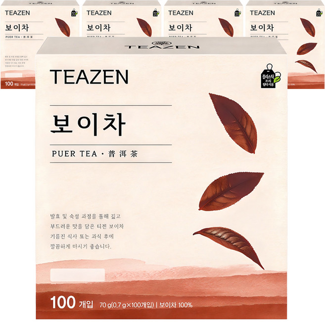 티젠 보이차 티백, 700mg, 100개입, 5개