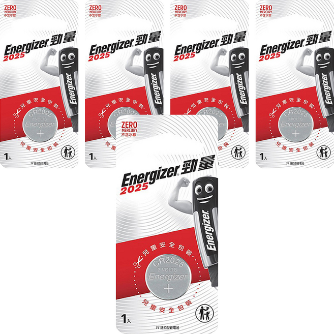 Energizer 勁量 鈕扣型鋰電池 E-CR2025 3V, 1顆, 5組