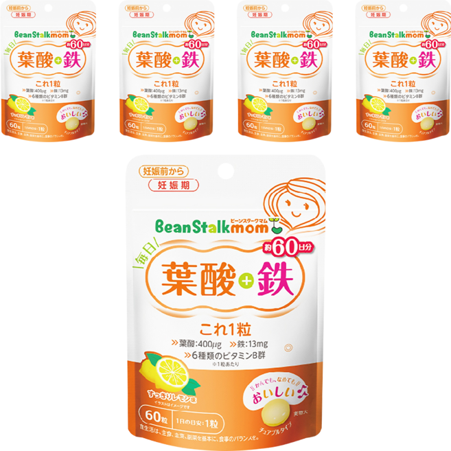 SNOW 雪印 Bean Stalk 葉酸鐵營養錠, 60顆, 1g, 5包