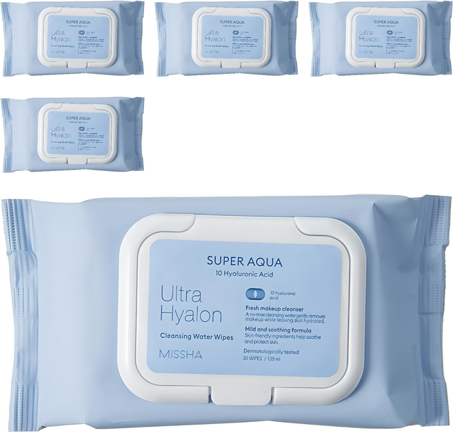 미샤 수퍼아쿠아 울트라 히알론 클렌징 워터 티슈, 30매입, 5개