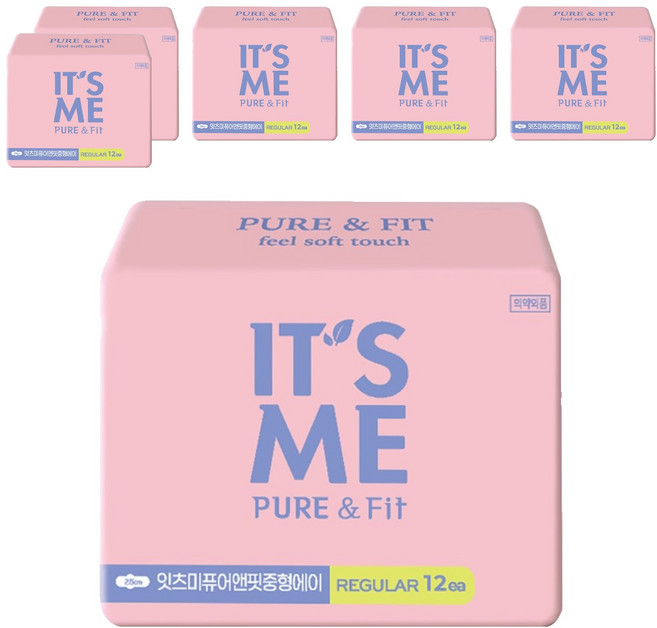 잇츠미 퓨어앤핏 생리대 날개형, 중형, 12개입, 6개