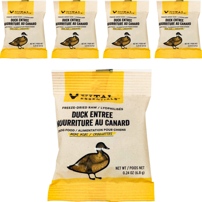 VITAL ESSENTIALS VE唯一 凍乾鮮肉犬用生食餐 試吃包 0.24oz, 鴨肉小顆粒, 6.8g, 5包