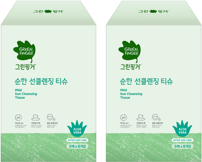 그린핑거 순한 선클렌징 티슈, 30매입, 2개