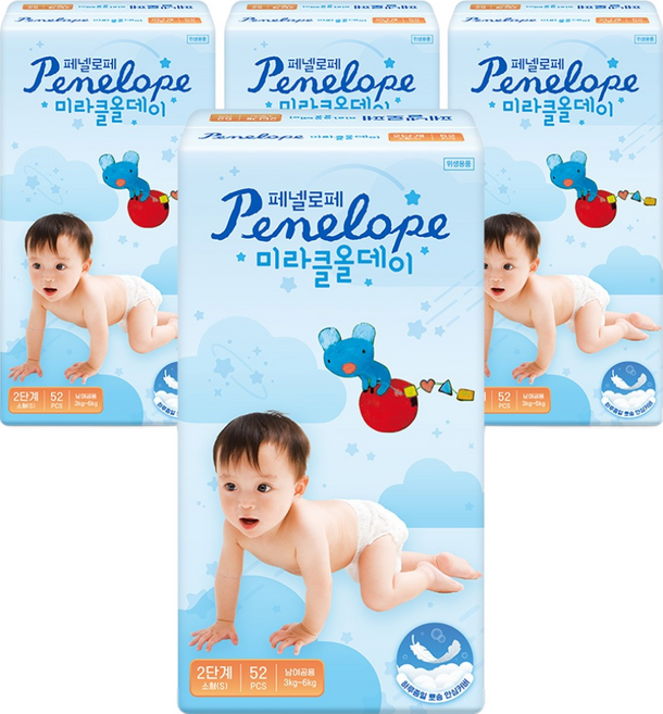 페넬로페 뉴 미라클 올데이 밴드형 기저귀 남여공용, 2단계, 208매