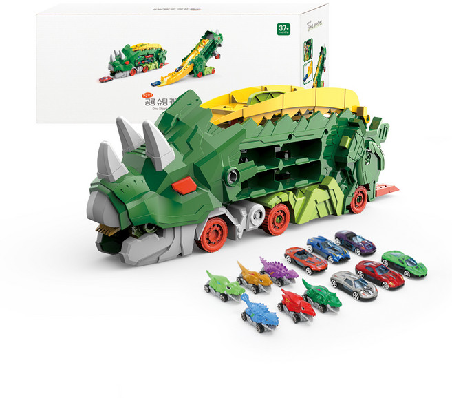 PLAYMAX Wagu Wagu 恐龍射擊車運輸車 恐龍汽車 + 迷你車 12件組, 綠色, 1套