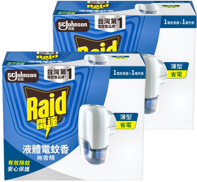 Raid 雷達 薄型液體電蚊香器 無臭無味 + 補充瓶41ml, 41ml, 2盒