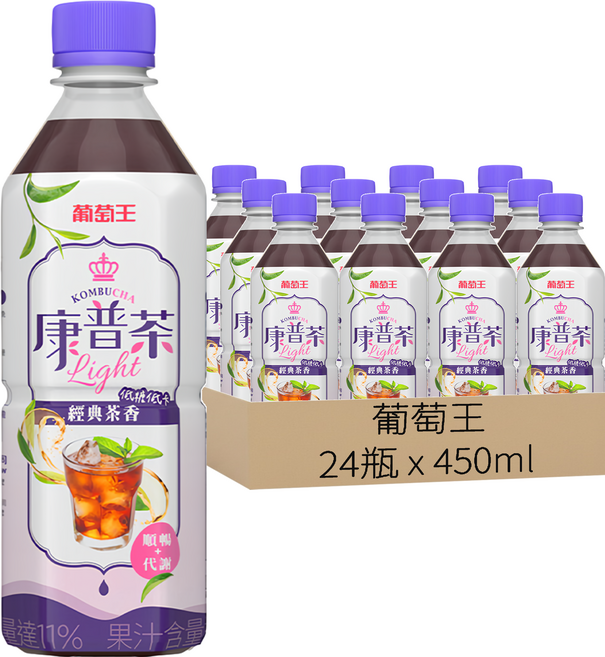 葡萄王 康普茶, 450ml, 24瓶