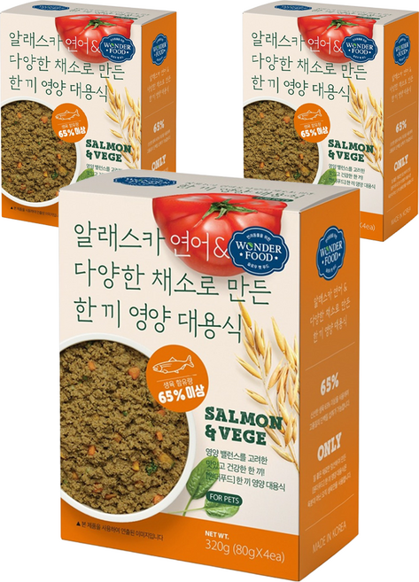 원더푸드 전연령용 강아지 한 끼 영양 대용식 사료 4p, 연어, 320g, 3개