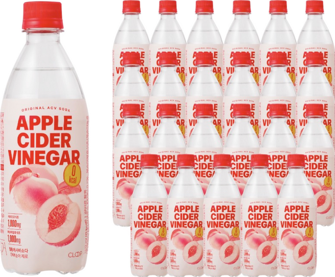 클룹 애사비소다 신비복숭아 제로 탄산음료, 500ml, 24개