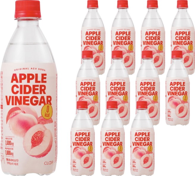 클룹 애사비소다 신비복숭아 제로 탄산음료, 500ml, 12개