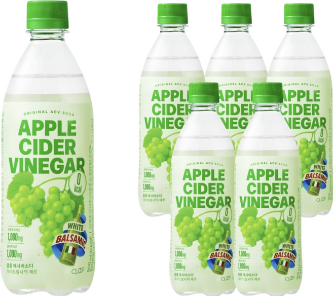 클룹 애사비소다 화이트발사믹 제로 탄산음료, 500ml, 6개