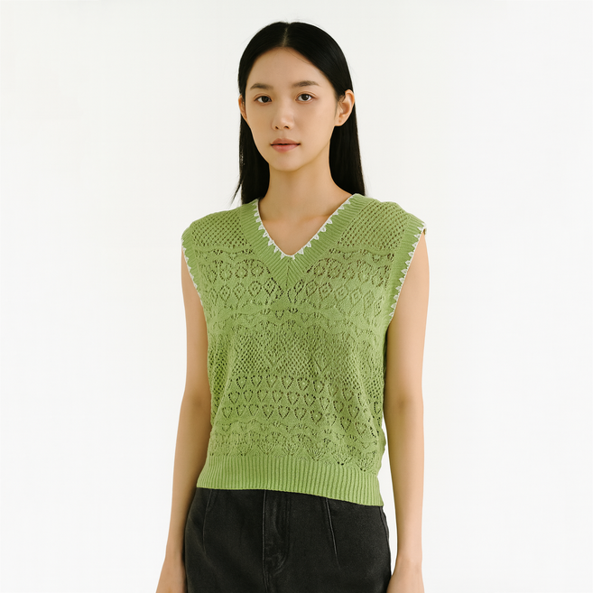 on&on 女款鉤織撞色刺繡背心