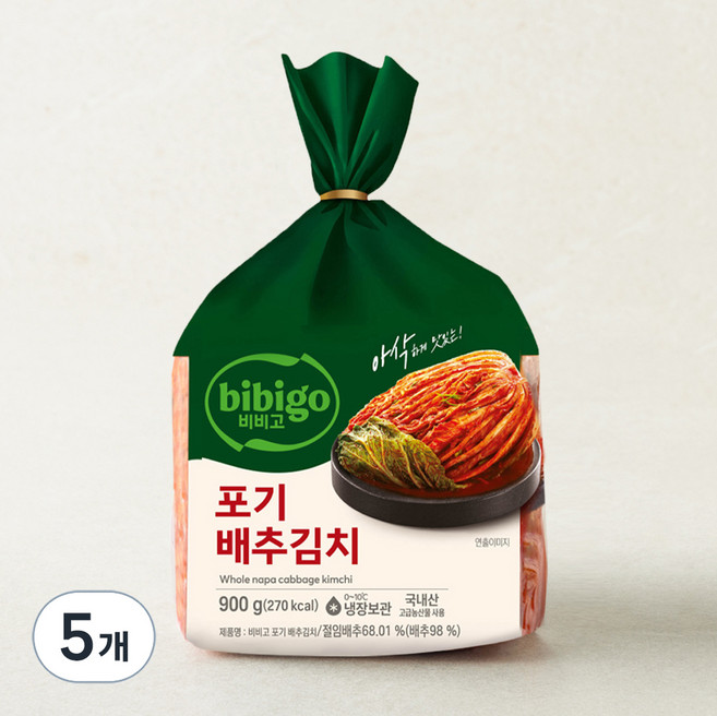 제일제당 비비고 포기배추김치, 900g, 5개