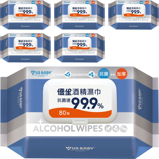 US baby 優生 酒精濕巾 超厚型 20 x 15cm, 1入, 6包