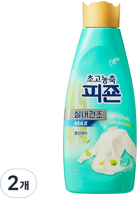 피죤 초고농축 실내건조 섬유유연제 MAX 클린데이, 1L, 2개