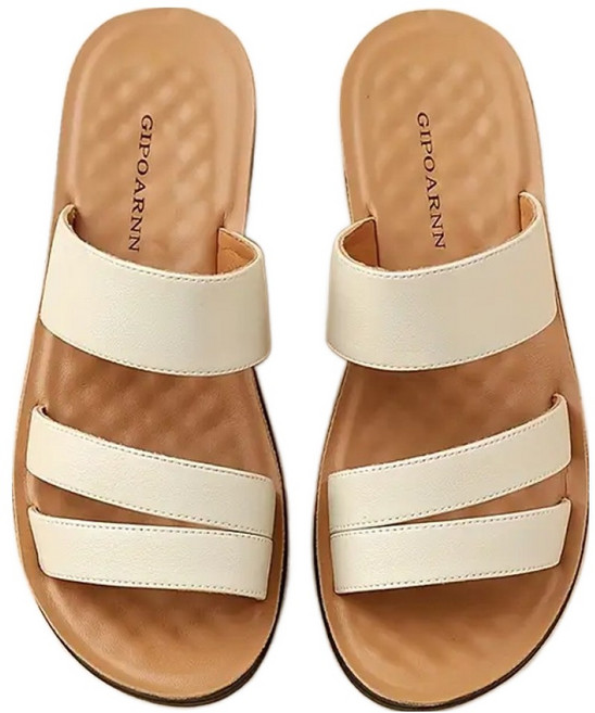 GIPOARNN 紀珀尼 真皮牛皮女士軟底室外涼拖鞋 LS36, 41, 米色, 1雙