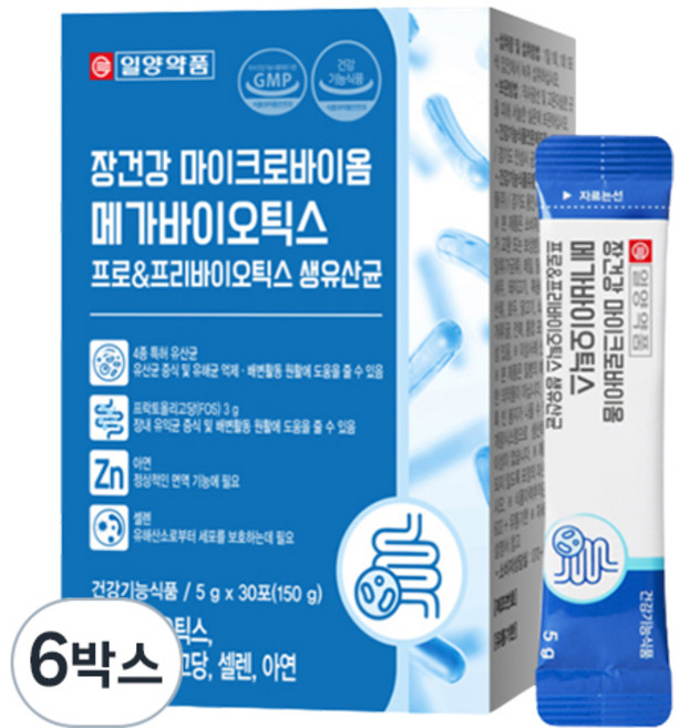 일양약품 장건강 마이크로바이옴 메가바이오틱스 프로&프리바이오틱스 생유산균 30포, 150g, 6개